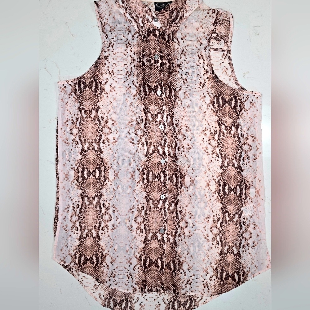 Rachel Zoe Snake Skin Print Sheer Sleeveless Button Front Blouse Size Small‎